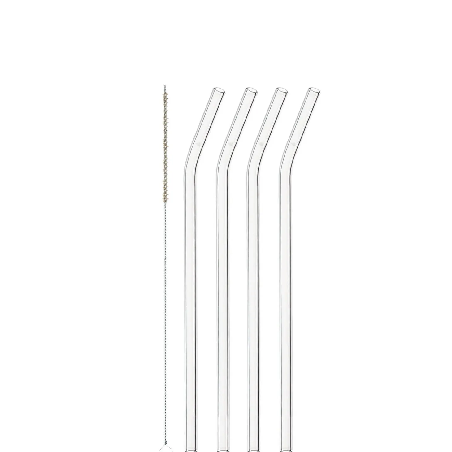 Glastrinkhalme CIAO 23 cm geknickt 4er-Set + Reinigungsbürste