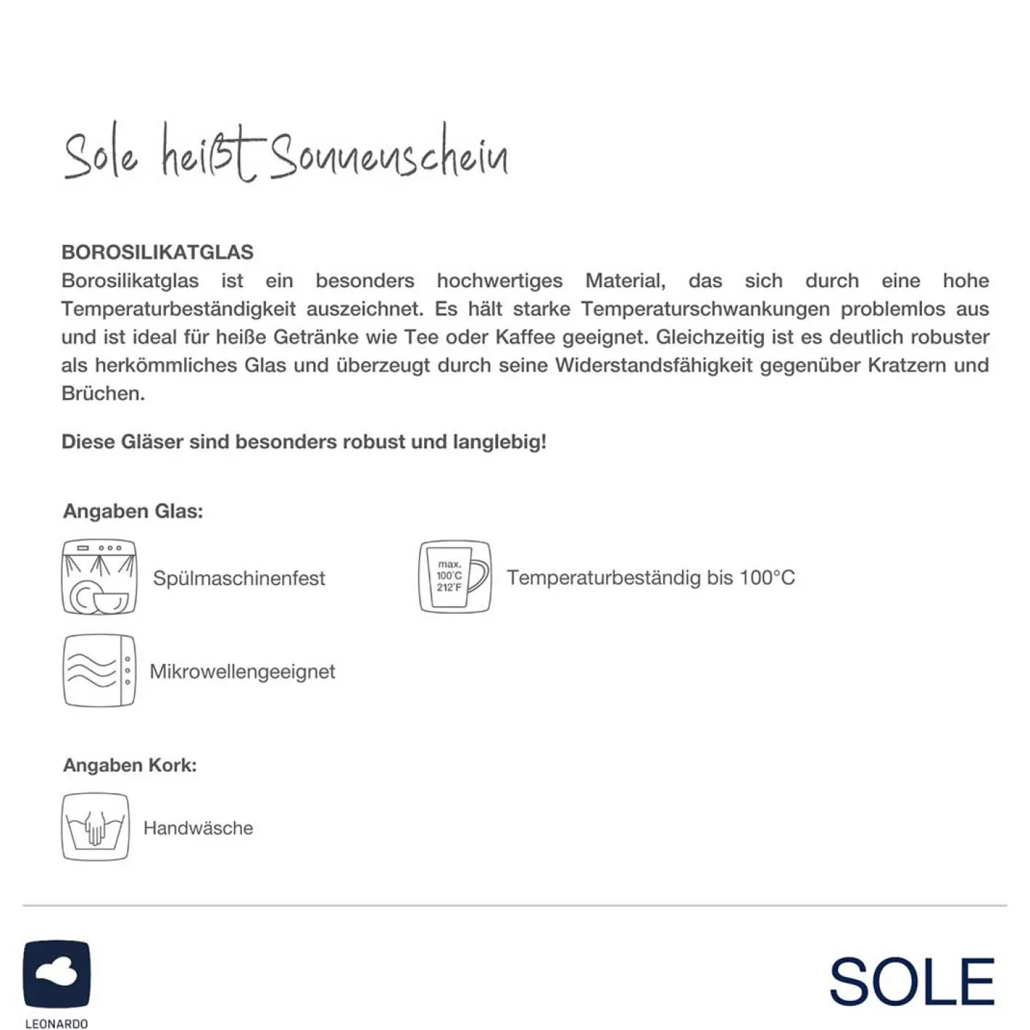 Karaffe SOLE 0,9 l mit Korkstopfen