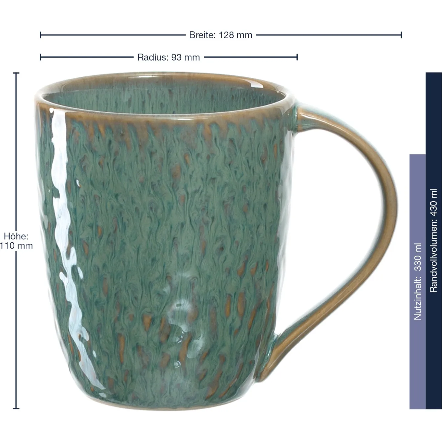 Keramiktasse MATERA 430 ml grün 6er-Set