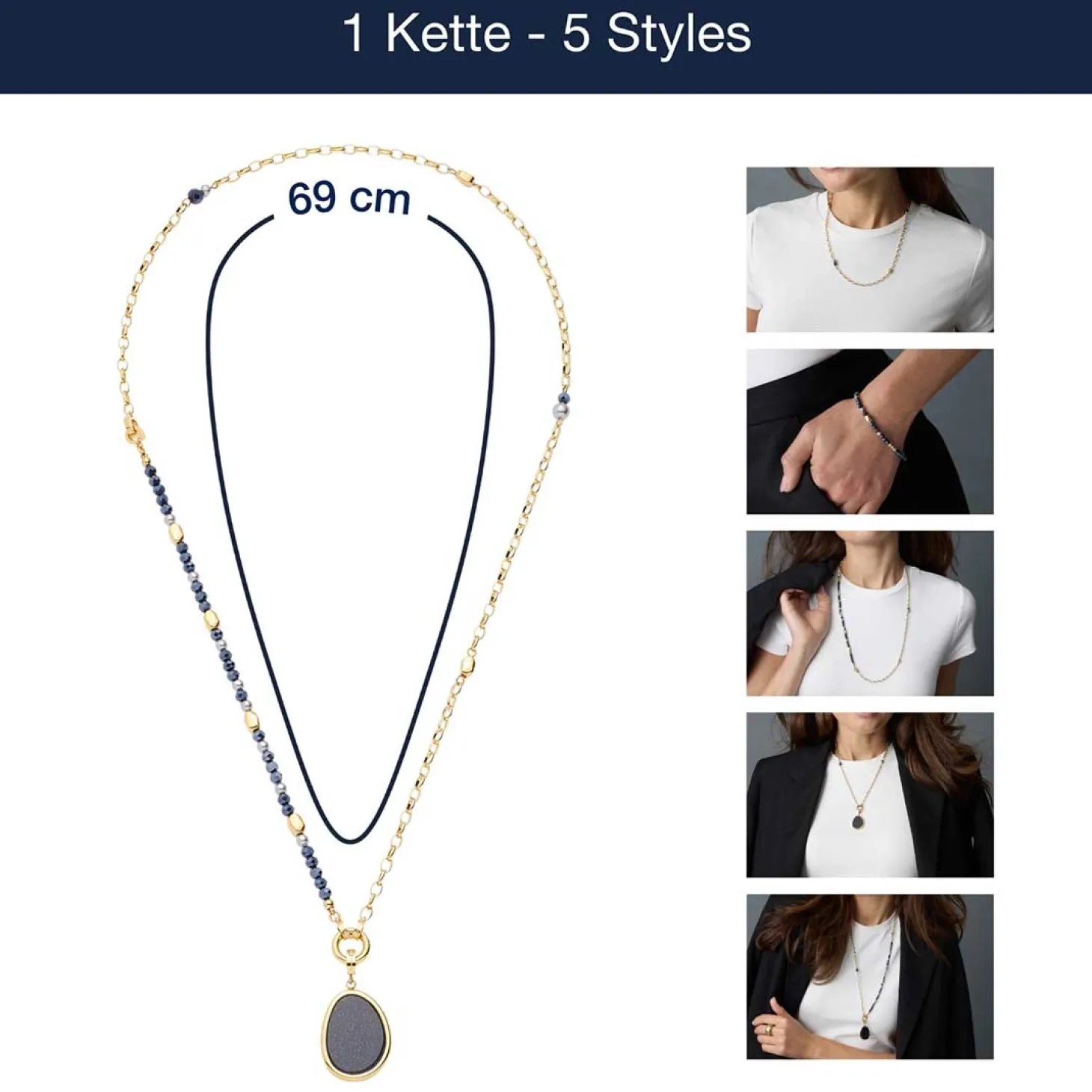 Set Halskette CHARLENE 50 cm gold